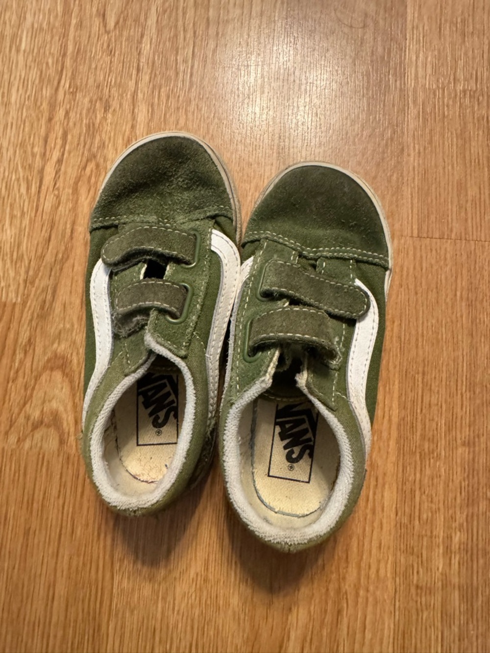 Vans Kids Olive Green and White Velcro Sneakers